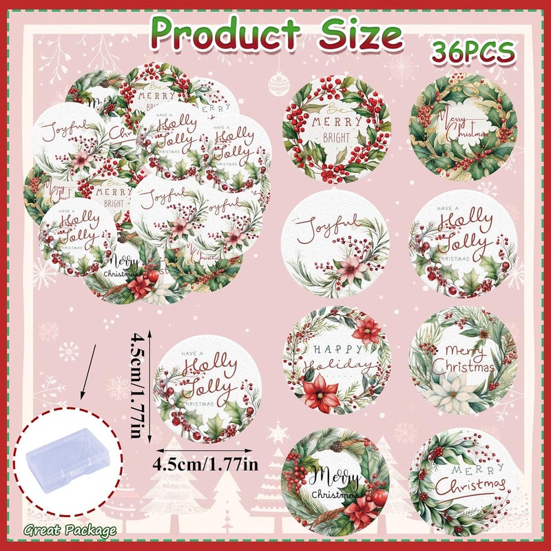 Fyeoxle 36PCS Edible Merry Christmas Cupcake Toppers Wafer Paper Holly Jolly Cupcake Toppers Holly Leaves Berry Cake Picks for Christmas Theme Party Baby Shower Birthday Supplies - Image 2